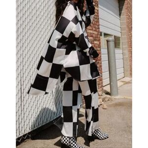 NWOT Dressed in LALA Ultra Checked Black & White Wide Leg Pants Women's Small